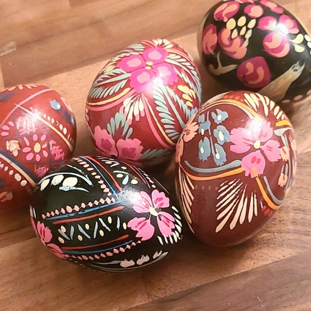 5 Handpainted Polish Wooden Easter Eggs